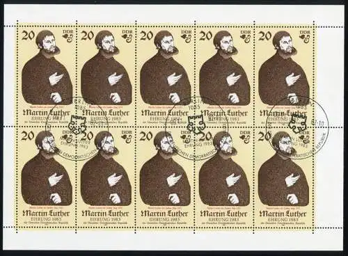 2755I Luther 20 Pf im Kleinbogen I mit Kerbe im L, Feld 6, ESSt Berlin 9.11.1982