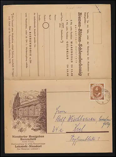 Werbe AK Niendorfer Honigahus Bienenfleiß Doppelkarte HAMBURG LOKSTEDT 1.3.52