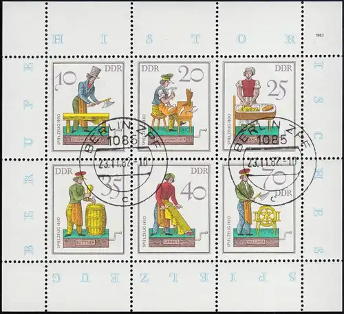 2758-2763 Spielzeug-Kleinbogen Handwerker 1982, Berlin ZPF 23.11.82