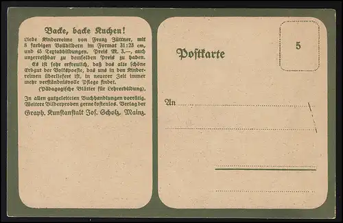 Kinderreim "Backe backe Kuchen" Schmied Illustration Franz Jüttner, ungebraucht
