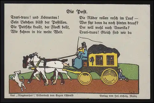 Bilderbuch "Ringsumher" die Post, Trari Trara, Postkusche Pferde, ungebraucht