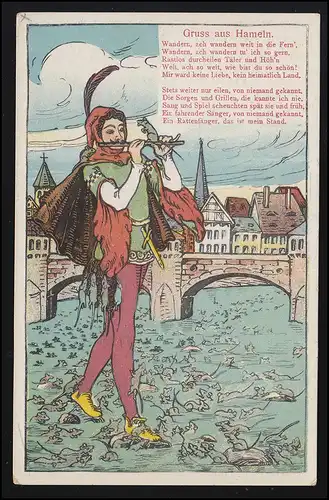 Fêtes de fées AK Griffe de Hameln, Trattoir de rat Illustration, Vers, Reim, marqué