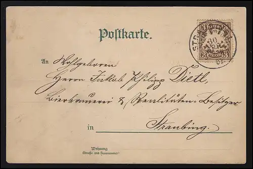 AK Grüss Gott! Couple bavarois Dirndl Gamsbart, STRAUBING 30.4.1902