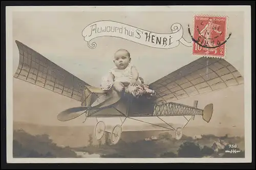 Foto Montage AK Luftfahrt Baby Flugzeug "Aujourd'hui St.Henri " PARIS 15.7.1913