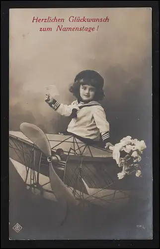 AK Air Enfant Costume d'avion Marine Fleurs Félicitations, MUNICH 1911