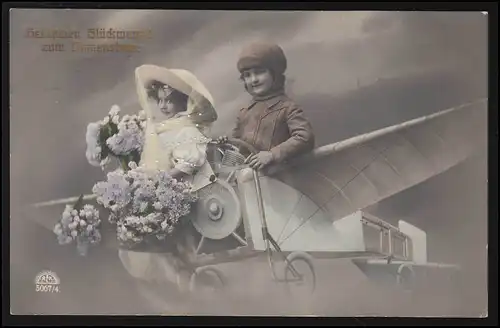 AK Aéronautique Enfants Aéroport Félicitations Fleurs Nom, MUNICH 8.3.1913