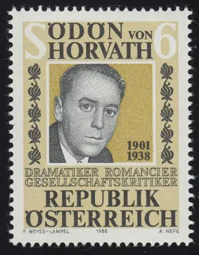 1926 Todestag Ödön von Horváth, Schriftsteller, 6 S, postfrisch **