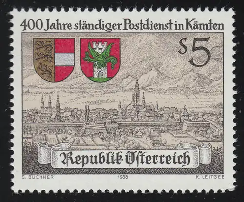 1930 400 Jahre ständiger Postdienst Kärnten, Stadtansicht Klagenfurt, 5 S **