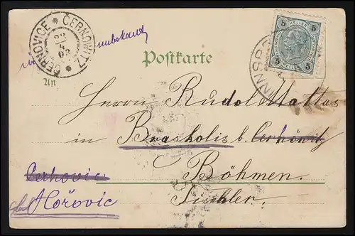 Trachten AK Frauen Böhmen Mähren Österreich , INNSBRUCK/ CERNOWITZ 23.4.1903