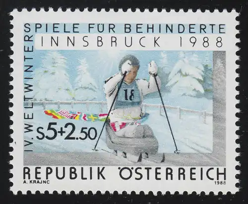1910 Weltwinterspiele f. Behinderte Innsbruck, Langlaufschlitten 5 S + 2.50 S **
