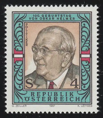 1906 100. Geburtstag, Oskar Helmer, Politiker, 4 S, postfrisch **