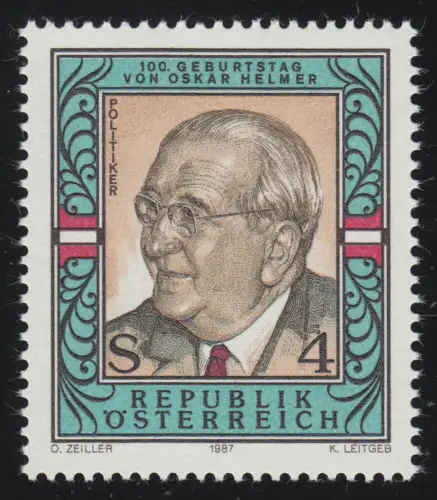 1906 100e anniversaire, Oskar Helmer, politicien, 4 S, frais de port **