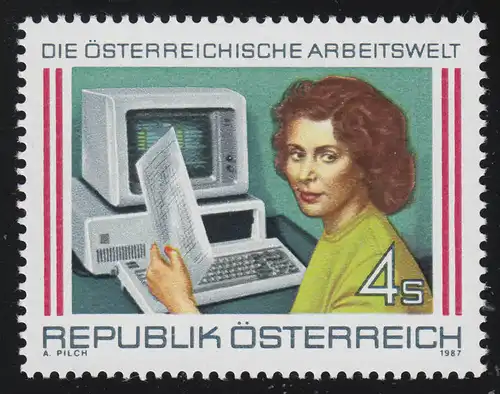 1902 Österreichische Arbeitswelt Büroangestellte am Bildschirm 4 S postfrisch **