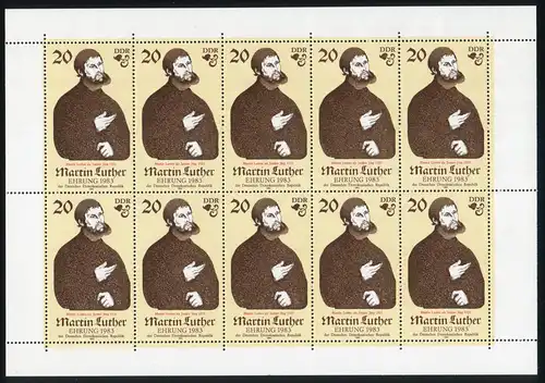 2755II Luther-Kleinbogen 1982, mit PLF II, ** postfrisch