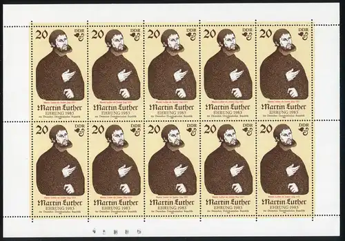 2755III Luther-Kleinbogen 1982, mit PLF III, ** postfrisch