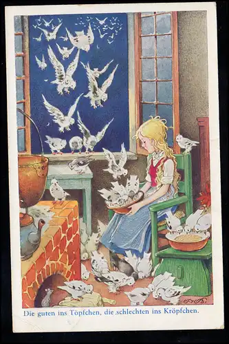 Fêtes de fées AK "Cendrillon" pigeons, les bons dans le pot, BAD PYRMONT 5.9.1936