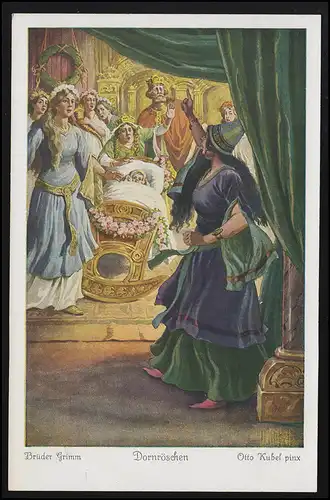 Märchen AK Grimm Serie Dornröschen Fluch der Zauberin, Otto Kubel, ungebraucht