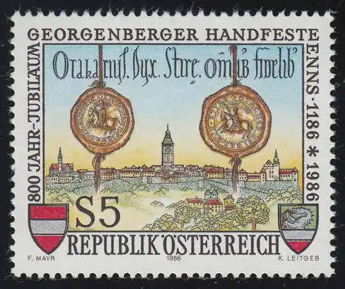 1855 800 J. Jubiläum Georgenberger Handfeste, Ansicht & Siegel 5 S postfrisch **