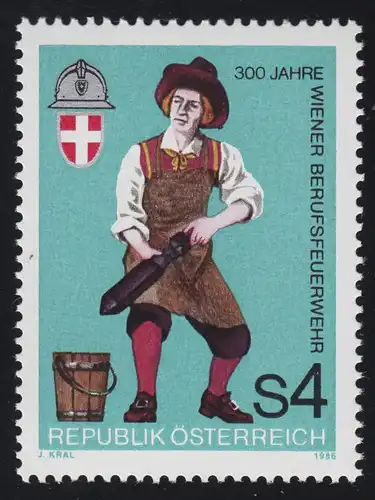 1861 300 Jahre Wiener Berufsfeuerwehr, Feuerknecht (1686), 4 S, postfrisch **