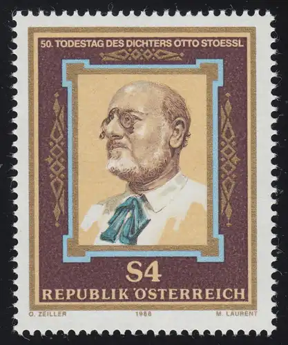 1860 50. Todestag, Otto Stoessl, Dichter /Schriftsteller, 4 S, postfrisch **
