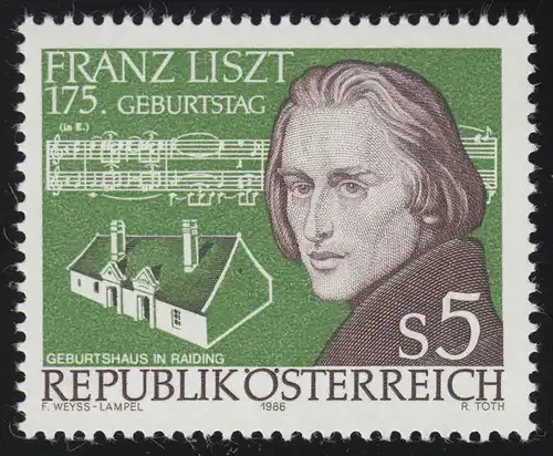 1866 175. Geburtstag, Franz Liszt, Komponist /Pianist, 5 S, postfrisch **