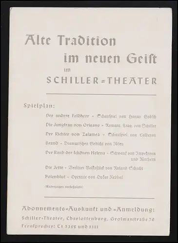 Werbe AK Spielplan Schiller Theater Charlottenburg, Kostüme, ungebraucht