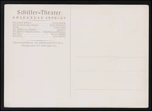 Publicité AK Schiller Theater "Sang de Pologne" Operette O. Nebbal, inutilisé SZ 1936-37