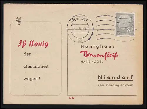 AK Iß Honig der Gesundheit wegen! Hans Kogl Honighaus Bienenfleiß BREMEN 6.6.55
