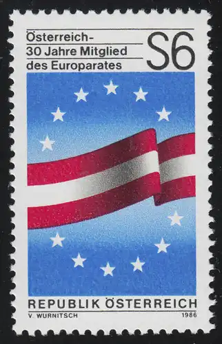 1842 Österreich - 30 Jahre Mitglied Europarat Flagge + Emblem, 6 S postfrisch **