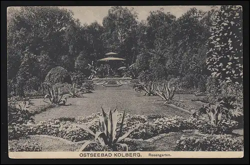 Foto AK No. 15691 Rosengarten Ostseebad KOLBERG Feldpost nach Schlesien 29.3.16