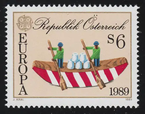 1956 Europa: Kinderspiele, Boot Ruderer 5 Salzstöcke, Holzspielzeug, 6 S**