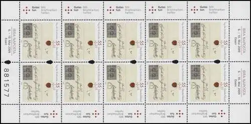 2735 Jour du timbre: Lettre d'Eichstät 2009 - Feuille de dix ** frais de port