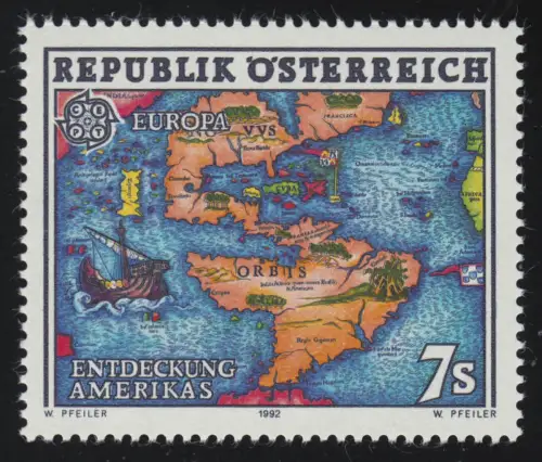 2062 Europe: 500e anniversaire Découverte de l'Amérique, carte, 7 p. **