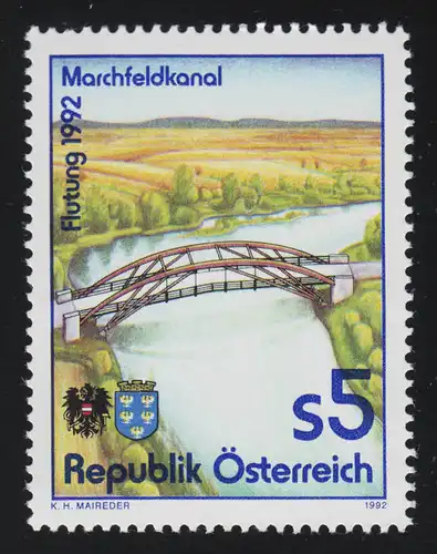 2078 Déluge canal de Marchfeld, partie du canal avec pont, 5 S, frais de port **