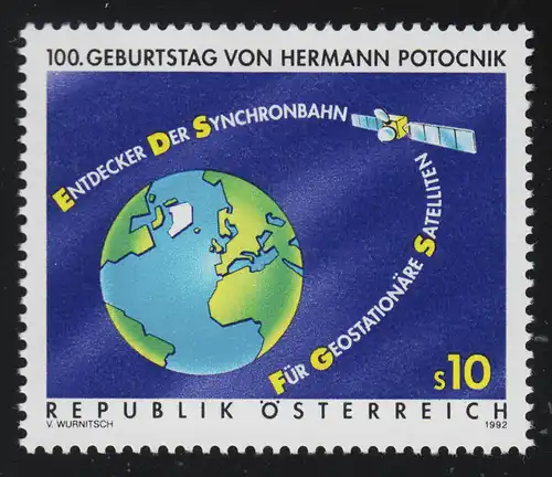 2082 Anniversaire Hermann Potočnik, espace, satellite encerclé la terre, 10 S **
