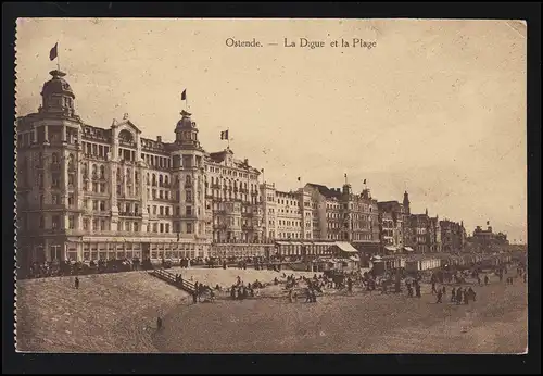 Belgique Photo AK OSTENDE La digue et la Plage, P plage Promenade, Feldpost 8.11.18