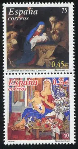 Noël 2001 Espagne: Compression 3669-3670 en provenance d'Allemagne-Bloc 56I **