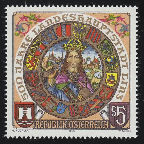 1983 500 ans de Linz, empereur Friedrich III et armoiries, 5 S, frais de port **