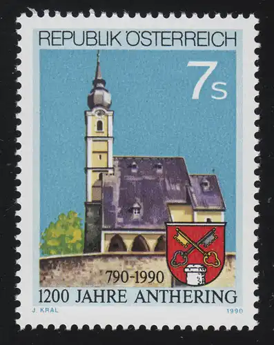 1986 1200 ans Anthering, église paroissiale + armoiries communales, 7 S, frais de port **