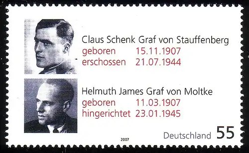 2590 Widerstand - Stauffenberg und Moltke: Set zu 10 Stück, alle ** postfrisch