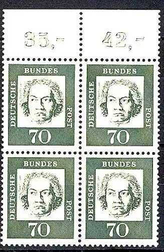 358b Bed. allemand 70 Pf OR-Quaterbl. ** post-fraîchissement