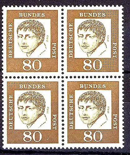 359 Bed. Deutsche 80 Pf Viererblock ** postfrisch