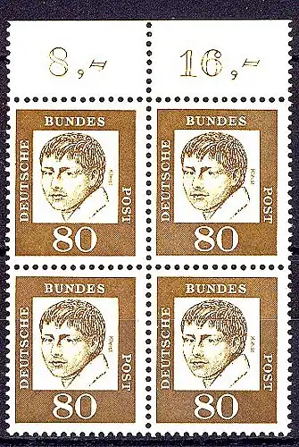 359 Bed. Deutsche 80 Pf OR-Viererbl. ** postfrisch