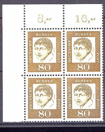 359 Bed. Deutsche 80 Pf Eck-Vbl. ol ** postfrisch