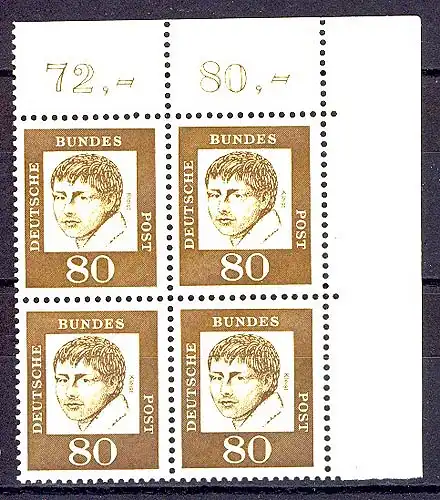 359 Bed. Deutsche 80 Pf Eck-Vbl. or ** postfrisch