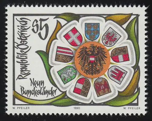 2005 Föderalismus in Österreich, Wappen der 9 Bundesländer, 5 S postfrisch, **
