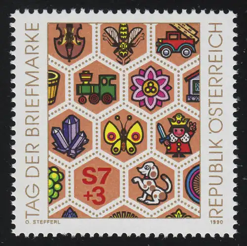 1990 Date du timbre, représentation symb. Motifs, 7 S + 3 S, **