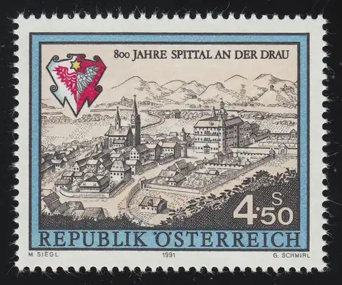 2024 Spittal an der Drau, Ansicht nach Stich & Stadtwappen 4.50 S, postfrisch **