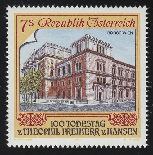 2019 Bildende Kust: Architecte Freiherr von Hansen: Börse Wien, 7 S, **