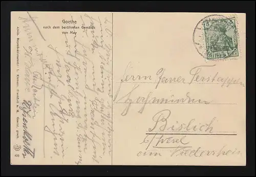 Personnalités AK Portrait de GOETHE, Georg Oswald May, FRANKFURT Main 3.7.1909